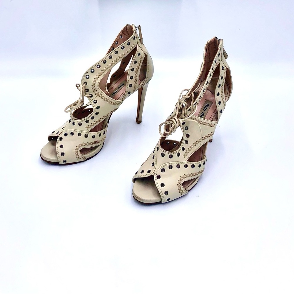 Women, Miu Miu Calzature Donna Ivory Strappy Heels size 40 US 9 1/2